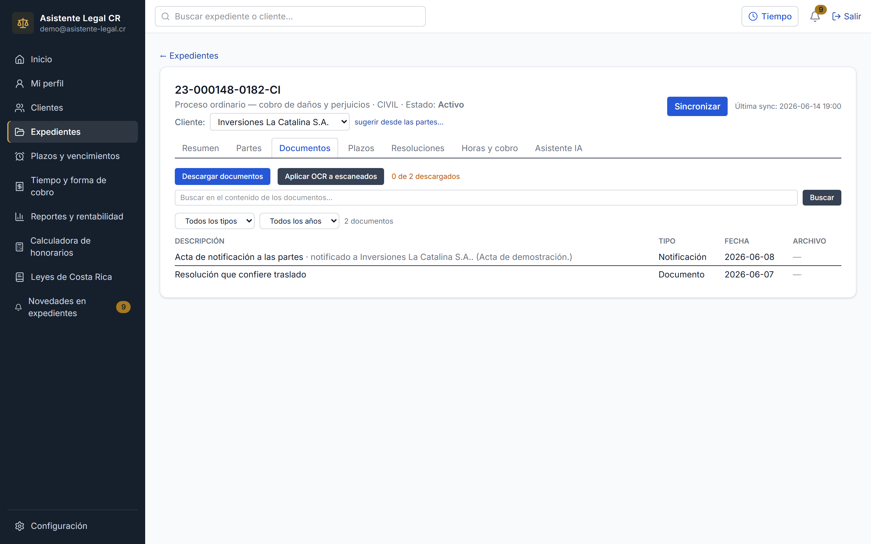 Documentos del expediente con búsqueda en el texto completo
