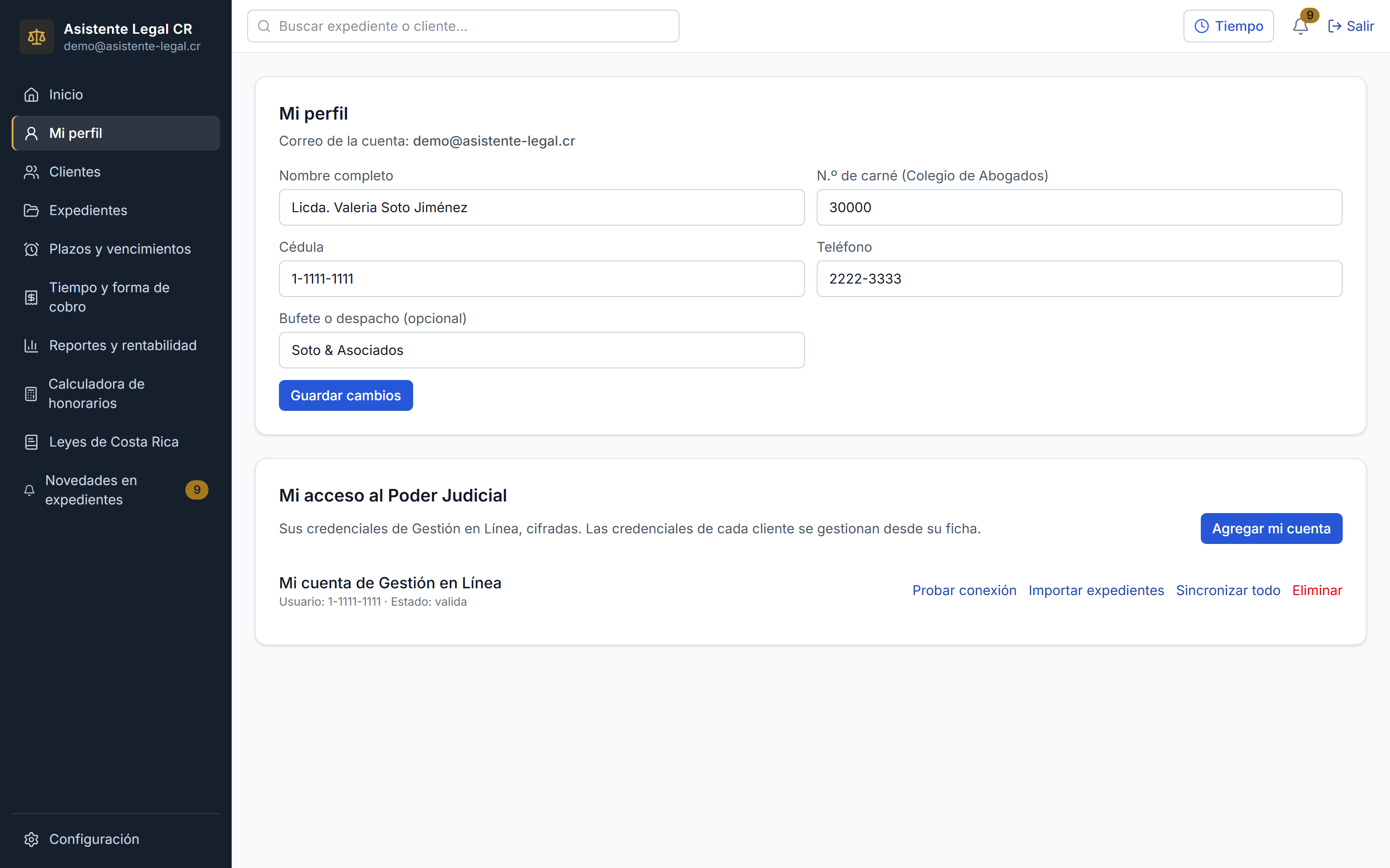 Mi perfil y la conexión con la cuenta del Poder Judicial